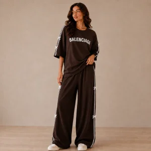ست تیشرت و شلوار زنانه طرح Balenciaga مدل پاپیونی در 6 رنگ