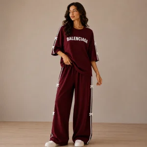 ست تیشرت و شلوار زنانه طرح Balenciaga مدل پاپیونی در 6 رنگ