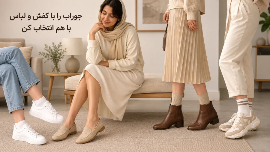 هماهنگی طول ساق جوراب با دامن و کفش زنانه
