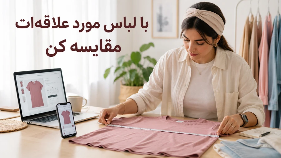 مقایسه اندازه لباس مرجع با محصول جدید در خرید اینترنتی