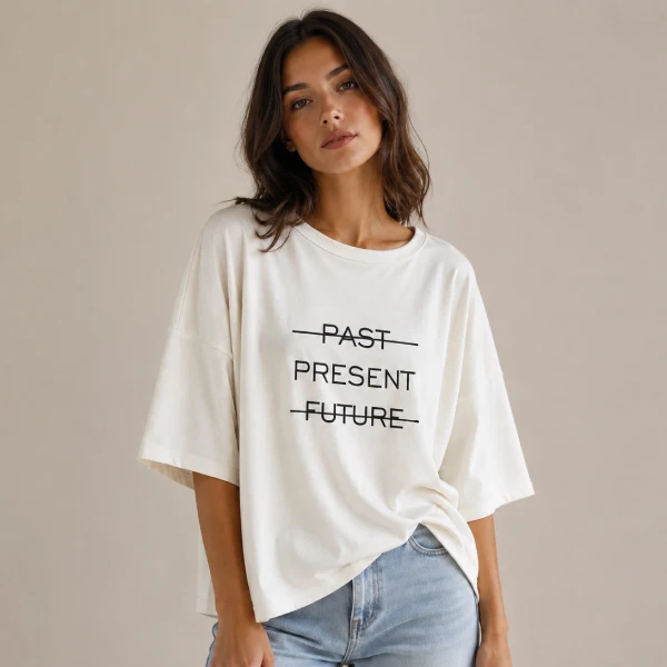 تیشرت لانگ زنانه طرح Past Present Future در 6 رنگ