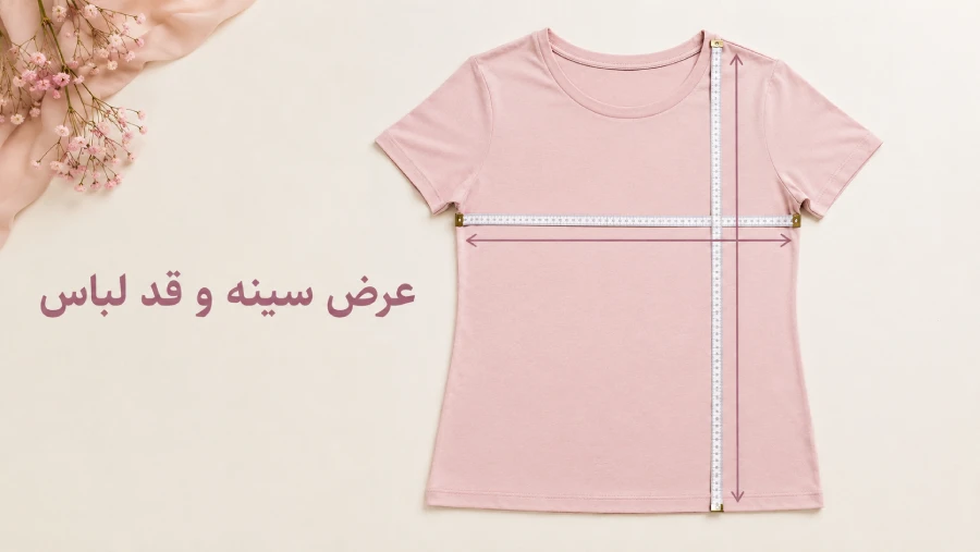 نحوه قرار دادن تیشرت روی سطح صاف برای اندازهگیری عرض سینه